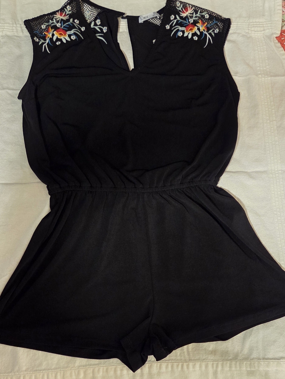 Dex Black Romper with Multicolor Floral Embroidery